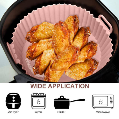 2 PCS Round Air Fryer Silicone Liners Pot Basket Baking Tray with Ear Handles I Nonstick Reusable Heat Resistant I Cooking Oven Insert Accessories - (Multicolor)