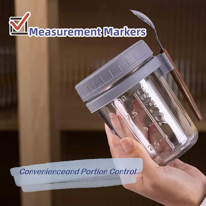 350 ml Overnight Oats Containers with Lids and Spoons, Glass Mason Jars for Overnight Oats Leak Proof Oatmeal Container Great for Cereal Fruit Vegetable Milk Salad Yogurt