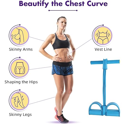 Multifunction Tension Rope, 4-Tube Elastic Yoga Pedal Puller Resistance Band, Natural Latex Tension Rope Fitness, for Abdomen/Waist/Arm/Leg Stretching Slimming Training (Blue)