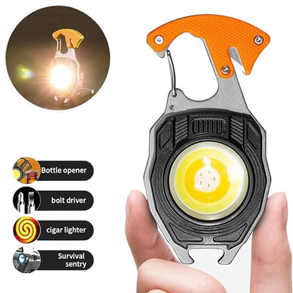 Cob Keychain Work Light Flashlight 7 Light Modes 1600Lumen, Portable USB Rechargeable, Adjustable, Waterproof, Black Aluminum, LED, 1 Lithium-Ion Polymer Battery