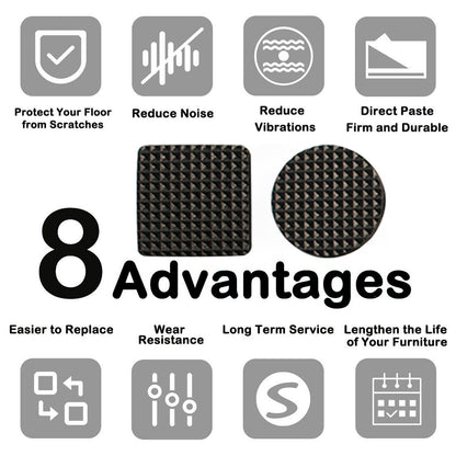 15 Square Pieces, Non-Slip Furniture Pads, Black, Chair Leg Floor Protectors, Self-Adhesive Grippers, Hardwood Floors