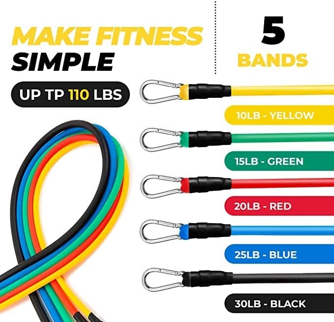 Resistance Tube Exercise Kit Set of 11 with Handles,Ankle Strap and Bag,Set of 5 Resistance Tubes for Exercise,Stretching and Workout Toning for Men,Women