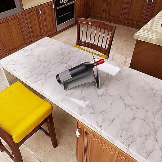 White Marble Sticker Wallpaper Waterproof Oil Resistant for Kitchen
