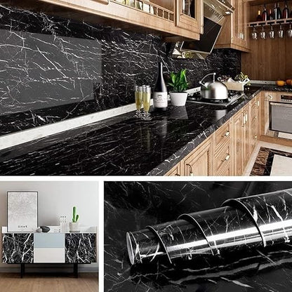 Black Marble Sticker Wallpaper Waterproof Oil Resistant for Kitchen