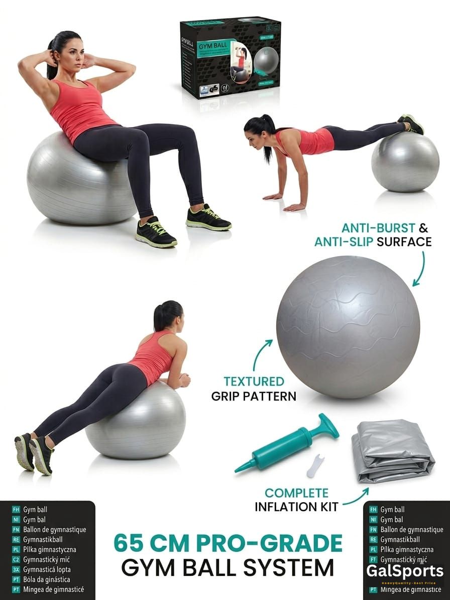 Gym Ball Anti-Burst Rubber with Free Foot Pump,Round Shape Swiss Ball, Exercise,Workout,Yoga,Pregnancy,Birthing,Balance-Stability Delivery Training,Fitness ( Grey-65 cm)