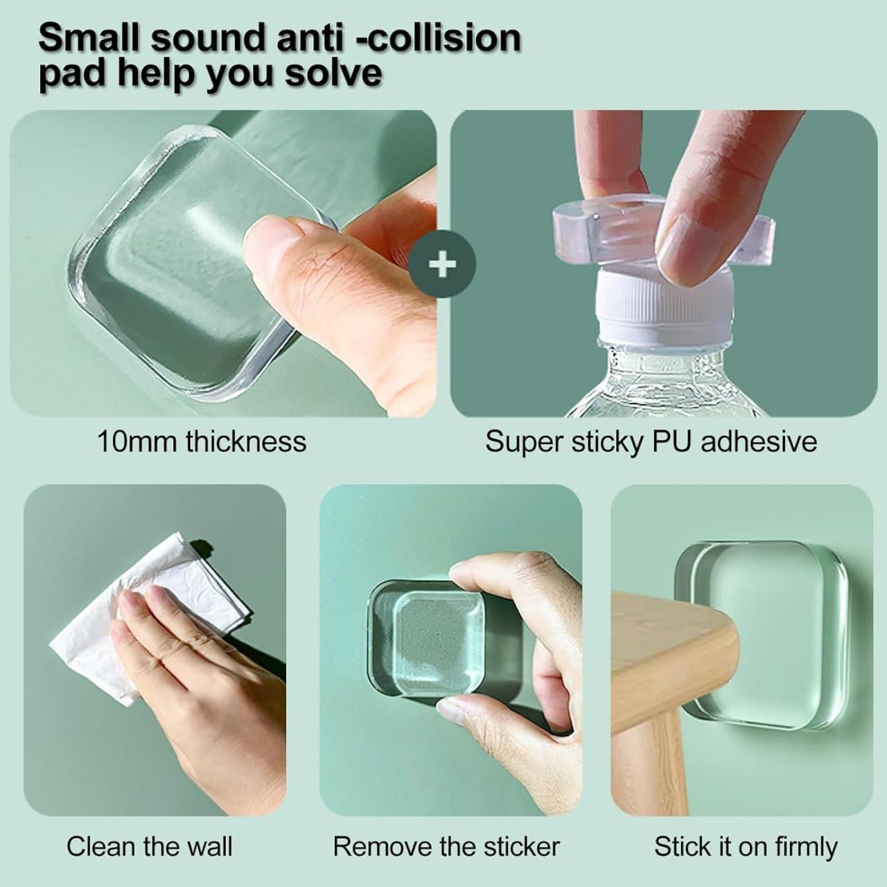 6-PC Square Door Bumper Stopper Wall Protector Self Adhesive Handle Knob Shield Bumper Guard,Prevents,Damage,Cabinet,Handle,Bed
