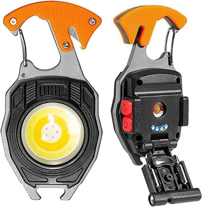 Cob Keychain Work Light Flashlight 7 Light Modes 1600Lumen, Portable USB Rechargeable, Adjustable, Waterproof, Black Aluminum, LED, 1 Lithium-Ion Polymer Battery