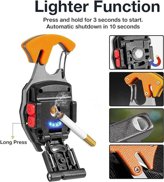 Cob Keychain Work Light Flashlight 7 Light Modes 1600Lumen, Portable USB Rechargeable, Adjustable, Waterproof, Black Aluminum, LED, 1 Lithium-Ion Polymer Battery