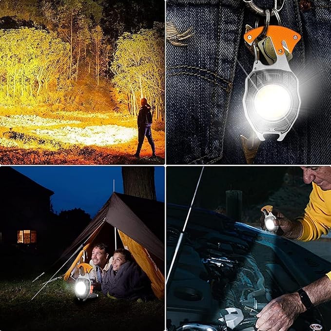 Cob Keychain Work Light Flashlight 7 Light Modes 1600Lumen, Portable USB Rechargeable, Adjustable, Waterproof, Black Aluminum, LED, 1 Lithium-Ion Polymer Battery