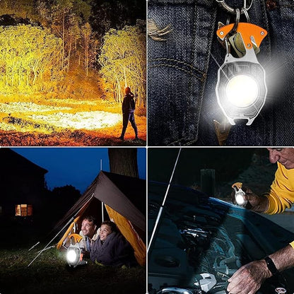 Cob Keychain Work Light Flashlight 7 Light Modes 1600Lumen, Portable USB Rechargeable, Adjustable, Waterproof, Black Aluminum, LED, 1 Lithium-Ion Polymer Battery