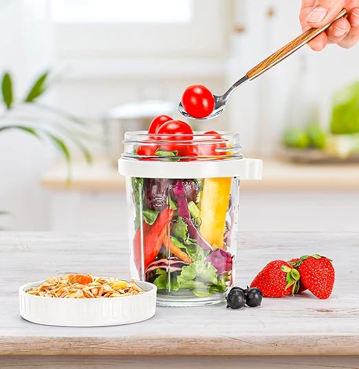 Overnight Oats Jars, Overnight Oats Container with Lid and Spoon, 350 ml Milk, Vegetable and fruit Salad Storage Container with Measurement Marks (multi-colour)