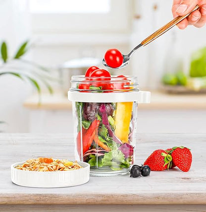 Overnight Oats Jars, Overnight Oats Container with Lid and Spoon, 350 ml Milk, Vegetable and fruit Salad Storage Container with Measurement Marks (multi-colour)
