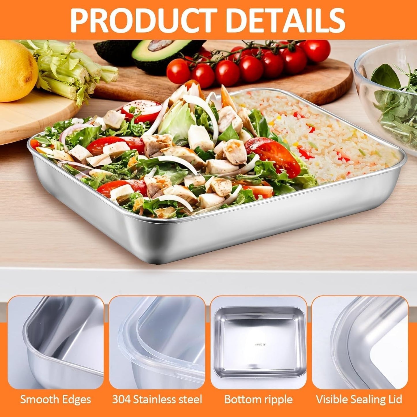 Fridge Storage Box 2000ml 316 Stainless Steel Food Storage Container with Airtight Lids,Leakproof Kitchen Organizer,Freezer Safe