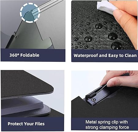 Top Clip File Cover Folder Clipboard, Clip File Folder, 360 Degree Flip Writing Pad, PP File Clipboard for A4 and Letter Size Business, Office, School Papers