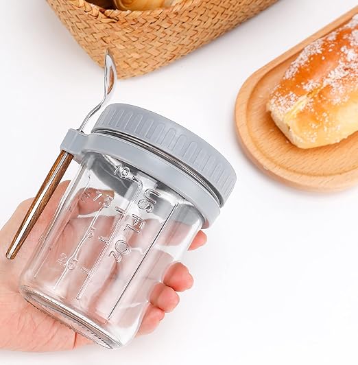 350 ml Overnight Oats Containers with Lids and Spoons, Glass Mason Jars for Overnight Oats Leak Proof Oatmeal Container Great for Cereal Fruit Vegetable Milk Salad Yogurt