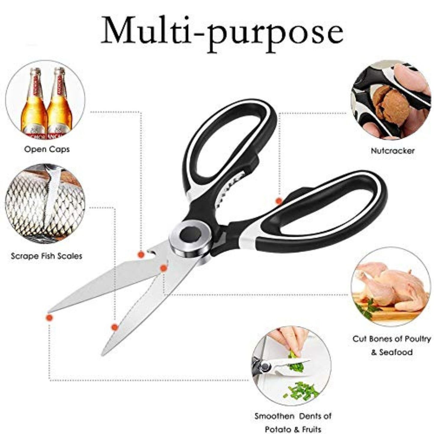 Stainless Steel Multi-Function Scissors, General Use ,Heavy Duty Kitchen for Food,Chicken,Poultry, Fish,Pizza,Herbs