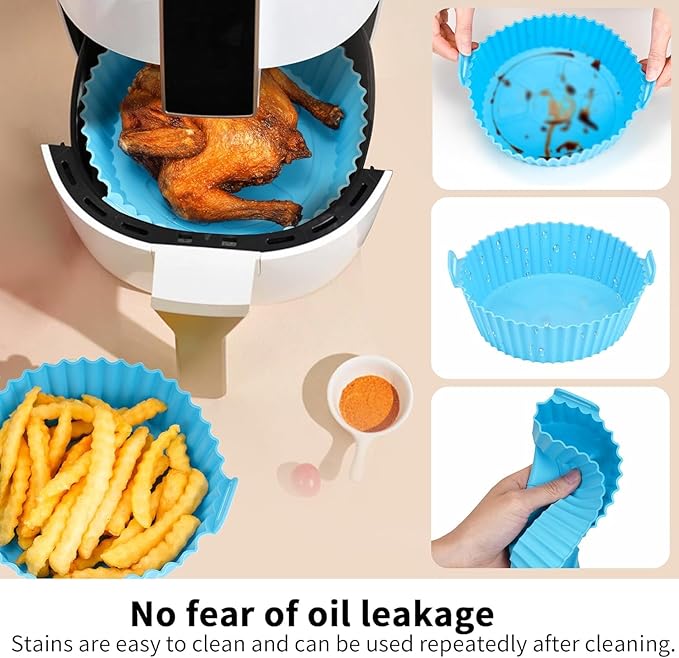 6-Pieces Air Fryer Silicone Liners Pot Replacement of Flammable Parchment Paper Airfryer Silicone Crock Pot Liners Airfly Oven/Microwave Accessories (Multi Color)