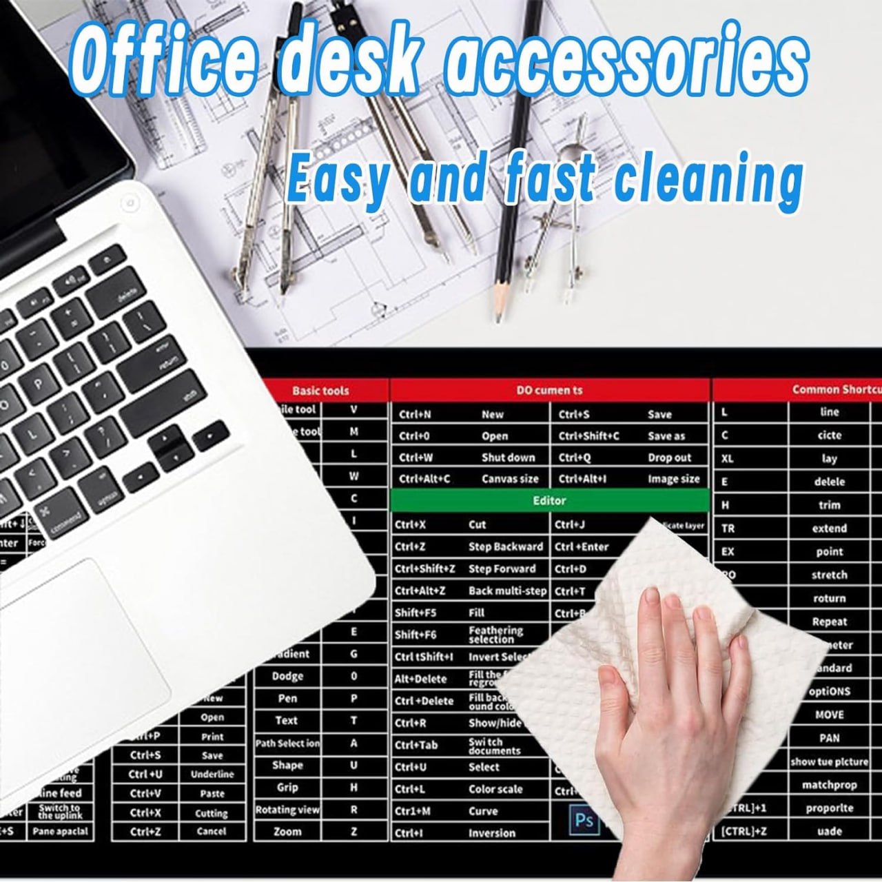 Large Extended Gaming Mouse Pad with Word Excel Office Software Excel Shortcuts PPT Windows,Stitched Edges Non-Slip Waterproof Rubber Base Mouse Pad for Office Desk Pad(27.5X11.8 in)