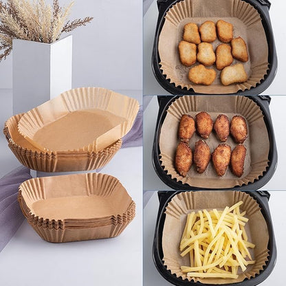 100 PCS Air Fryer Paper Dish Sheets, Disposable Paper Liner for Microwave, Oil-Proof Air Fryer Parchment Paper for Frying, Baking, Cooking, Roasting and Microwave (Square 8 INCH)
