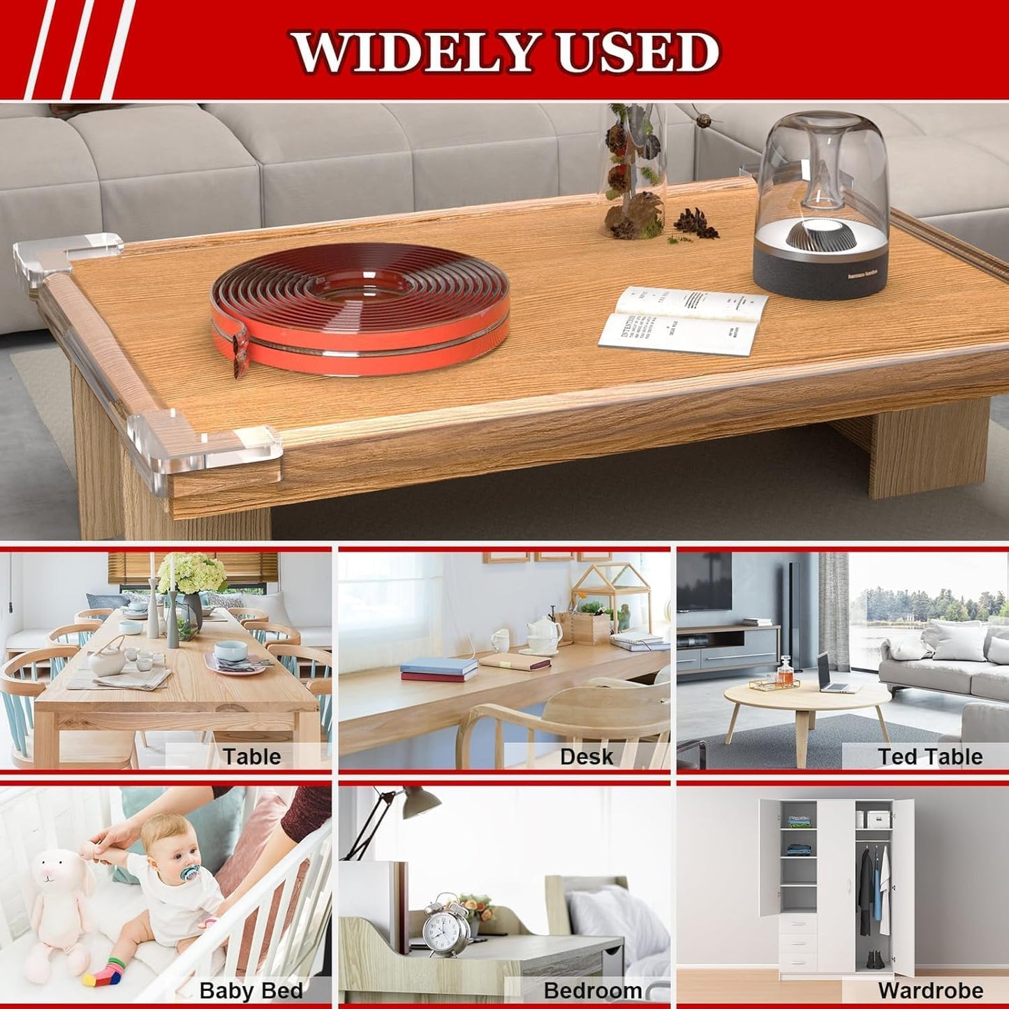Silicone Edge Protector Strip 3-Meter | Baby Proof Corner Safety for Sharp Edges | Adhesive Bumper Guard for Table, Furniture & Wall | Ideal for Home, Nursery & Office Use