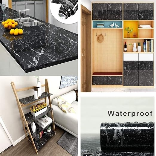 Black Marble Sticker Wallpaper Waterproof Oil Resistant for Kitchen
