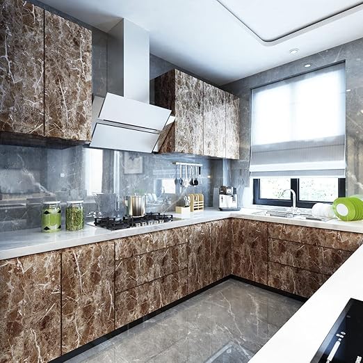 Dark Brown Marble Sticker Wallpaper Waterproof Oil Resistant for Kitchen