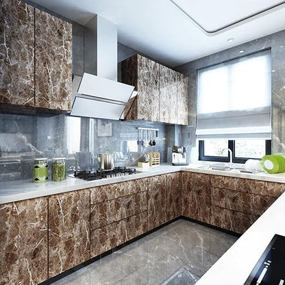 Dark Brown Marble Sticker Wallpaper Waterproof Oil Resistant for Kitchen