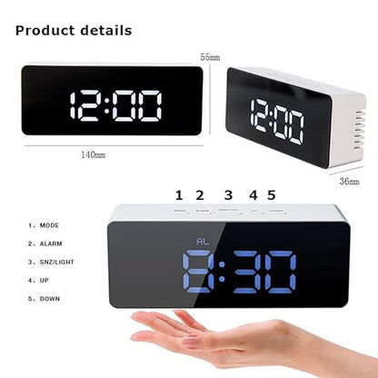 Digital LED Mirror Clock Stylish Desk Clock with Automatic Sensor, Alarm Clock for Study, Time & Date Display for Home, Office, Bedroom, Kitchen, and Study