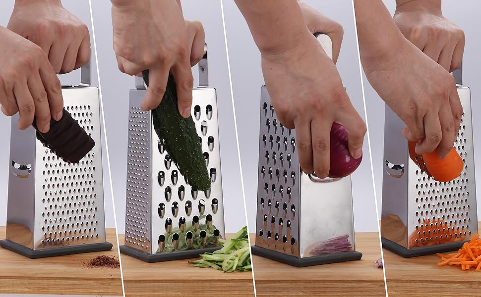 Professional Box Grater,4-Sided Stainless Steel Large 10-inch Grater for Parmesan Cheese, Ginger, Vegetables,Fruits,Chocolate,Nuts and More