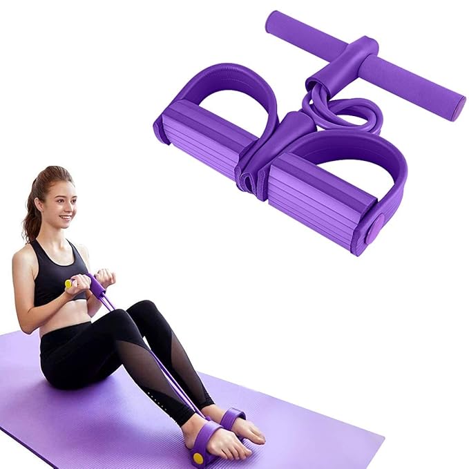 Multifunction Tension Rope, 4-Tube Elastic Yoga Pedal Puller Resistance Band, Natural Latex Tension Rope Fitness, for Abdomen/Waist/Arm/Leg Stretching Slimming Training (Purple)