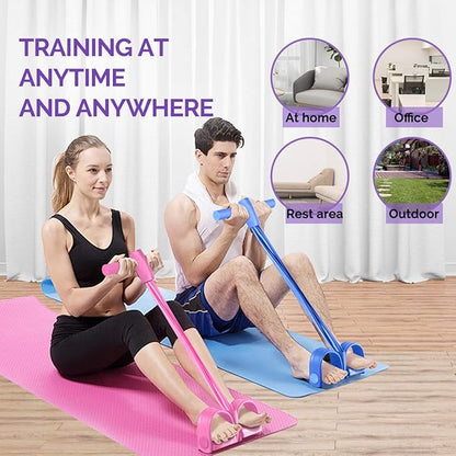 Multifunction Tension Rope, 4-Tube Elastic Yoga Pedal Puller Resistance Band, Natural Latex Tension Rope Fitness, for Abdomen/Waist/Arm/Leg Stretching Slimming Training (Blue)