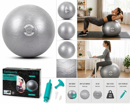 Gym Ball Anti-Burst Rubber with Free Foot Pump,Round Shape Swiss Ball, Exercise,Workout,Yoga,Pregnancy,Birthing,Balance-Stability Delivery Training,Fitness ( Grey-65 cm)