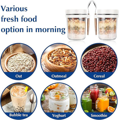 Overnight Oats Jars, Overnight Oats Container with Lid and Spoon, 350 ml Milk, Vegetable and fruit Salad Storage Container with Measurement Marks (multi-colour)