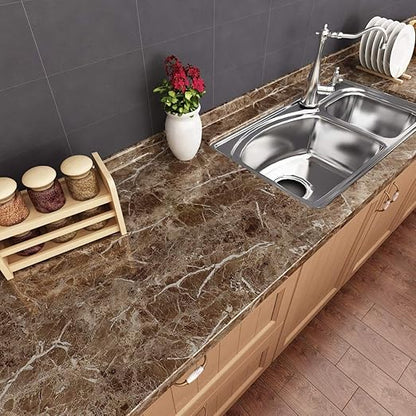 Dark Brown Marble Sticker Wallpaper Waterproof Oil Resistant for Kitchen