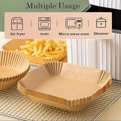 100 PCS Air Fryer Paper Dish Sheets, Disposable Paper Liner for Microwave, Oil-Proof Air Fryer Parchment Paper for Frying, Baking, Cooking, Roasting and Microwave (Square 8 INCH)