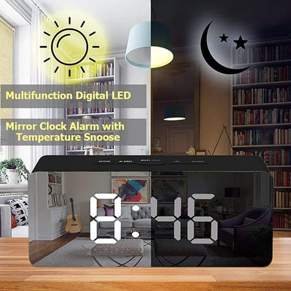 Digital LED Mirror Clock Stylish Desk Clock with Automatic Sensor, Alarm Clock for Study, Time & Date Display for Home, Office, Bedroom, Kitchen, and Study