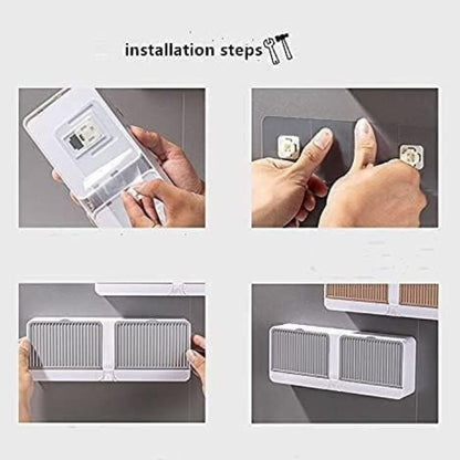 Dust-Proof Soap Holder for Shower Wall, Adhesive Wall-Mounted Bar Soap Dish, No-Drill Plastic Soap Saver with Drain, xicveiuz White-Grey