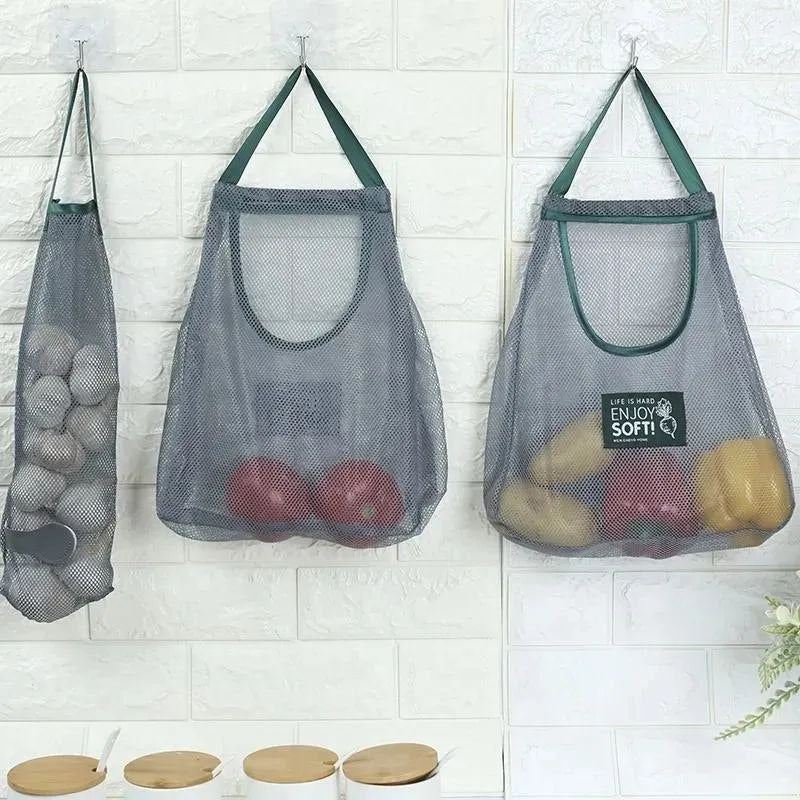 2pcs Reusable Hanging Mesh Produce Bags - Portable, Breathable Net Bags for Fruit, Vegetable, Garlic, Onion, Potatoes - Home, RV, Camper Storage