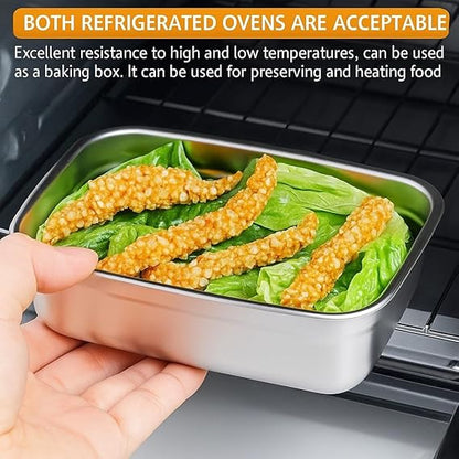 1000 ML Fridge Storage Box Stainless Steel Tray Plate Container with Airtight Lids,Leakproof Kitchen Organizer,Freezer Safe