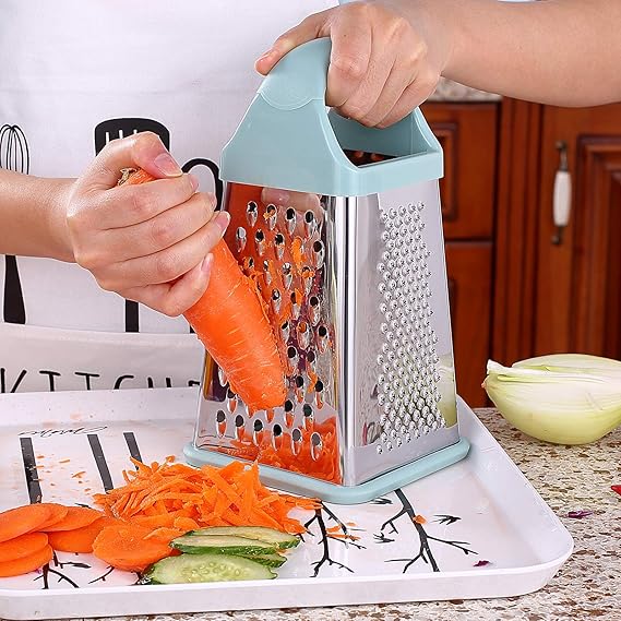 Professional Box Grater,4-Sided Stainless Steel Large 10-inch Grater for Parmesan Cheese, Ginger, Vegetables,Fruits,Chocolate,Nuts and More