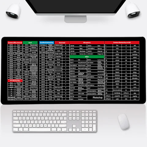 Large Extended Gaming Mouse Pad with Word Excel Office Software Excel Shortcuts PPT Windows,Stitched Edges Non-Slip Waterproof Rubber Base Mouse Pad for Office Desk Pad(27.5X11.8 in)