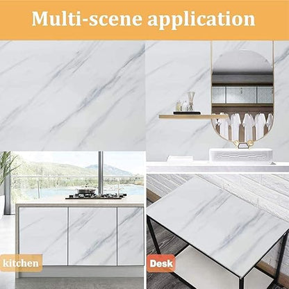 White Marble Sticker Wallpaper Waterproof Oil Resistant for Kitchen