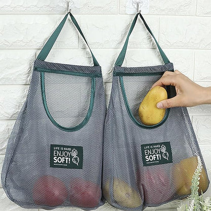 2pcs Reusable Hanging Mesh Produce Bags - Portable, Breathable Net Bags for Fruit, Vegetable, Garlic, Onion, Potatoes - Home, RV, Camper Storage