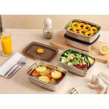 1000 ML Fridge Storage Box Stainless Steel Tray Plate Container with Airtight Lids,Leakproof Kitchen Organizer,Freezer Safe