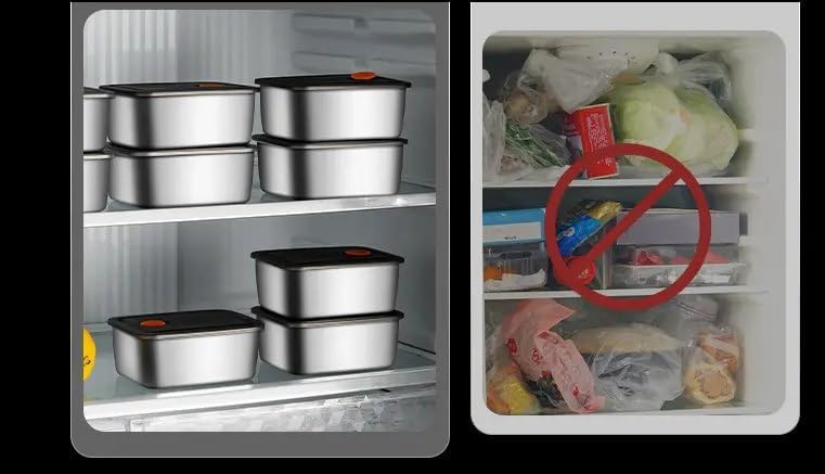 1500 ML Fridge Storage Box Stainless Steel Tray Plate Container with Airtight Lids,Leakproof Kitchen Organizer,Freezer Safe