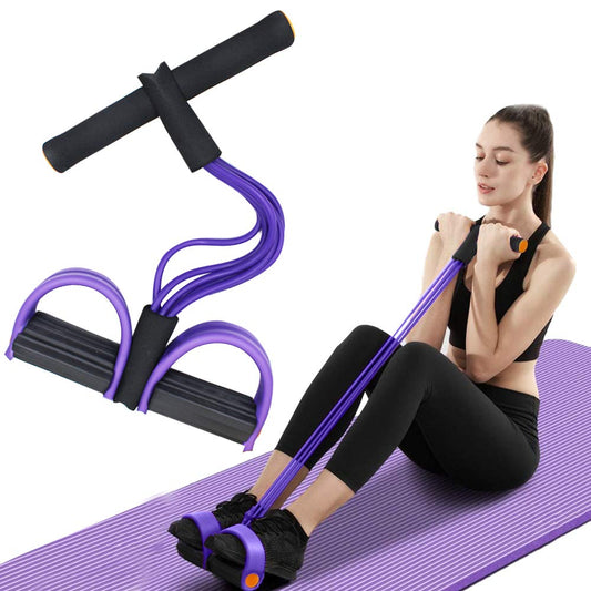 Multifunction Tension Rope, 4-Tube Elastic Yoga Pedal Puller Resistance Band, Natural Latex Tension Rope Fitness, for Abdomen/Waist/Arm/Leg Stretching Slimming Training (Purple)