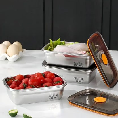 1500 ML Fridge Storage Box Stainless Steel Tray Plate Container with Airtight Lids,Leakproof Kitchen Organizer,Freezer Safe