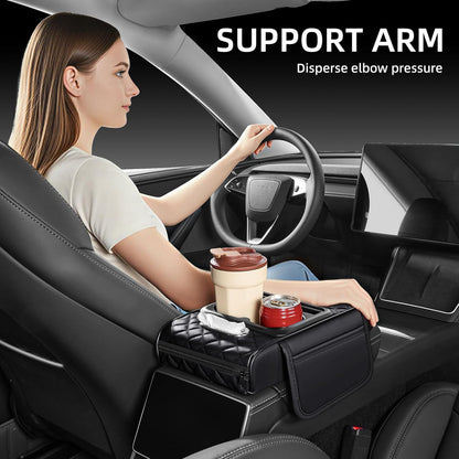 5 in 1 Car Center Console Cover, Armrest Pad with 2 Storage Pockets, Cup Holder, Tissue Box Slot, Phone Holder, Universal Car Interior Organizer