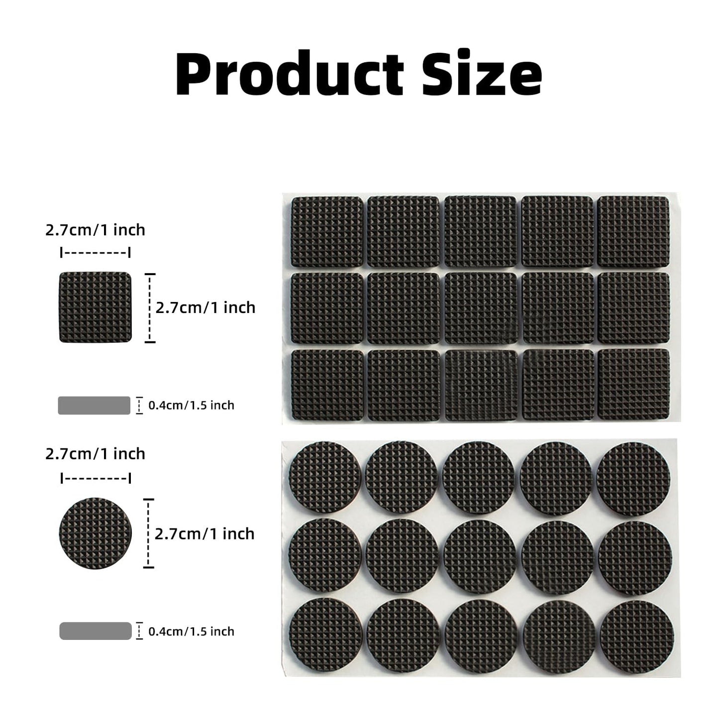 15 Square Pieces, Non-Slip Furniture Pads, Black, Chair Leg Floor Protectors, Self-Adhesive Grippers, Hardwood Floors