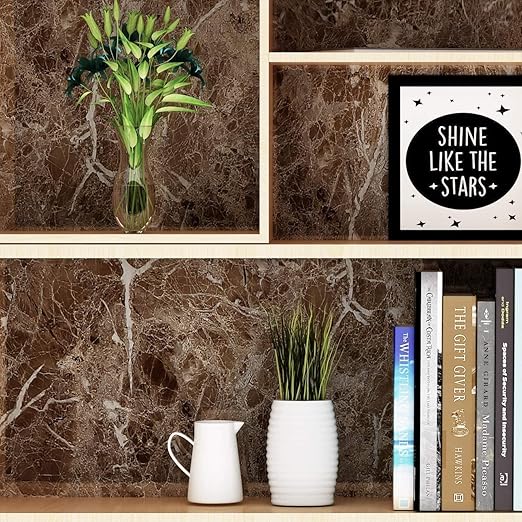 Dark Brown Marble Sticker Wallpaper Waterproof Oil Resistant for Kitchen